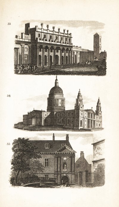 Bank of England, St Paul’s Cathedral a Blue-Coat School nebo Christ’s Hospital od Isaac Taylor