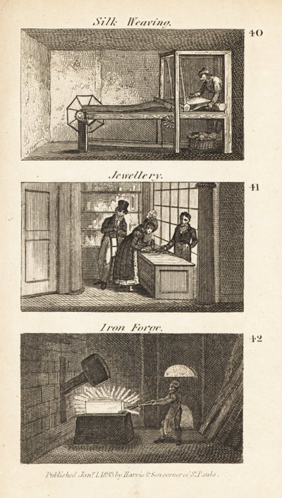 Živnosti v Regency England: tkaní hedvábí, klenotnictví a kovárna od Isaac Taylor
