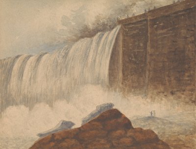 Pohled na Niagarské vodopády se dvěma postavami na skále v pravém popředí od Isaac Weld