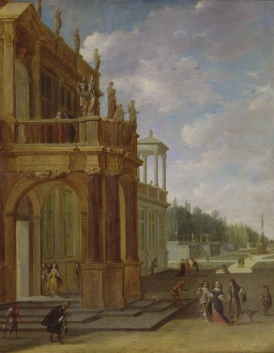 Lidé na terase paláce od Isaac van Nickele