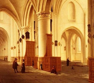 Pohledy na severní a jižní boční uličky kostela St.Bavo, Haarlem od Isaac van Nickele