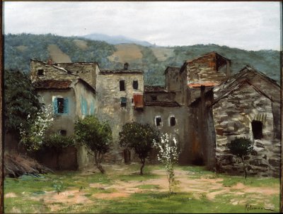 Nedaleko Bordighera v severní Itálii. (Nedaleko Bordighery. V severní Itálii). Popis skupiny budov v Ligurii. Dílo Isaaka (Isaaca) Iljiče Levitana (1860-1900), pastel na papíře od Isaak Ilyich Levitan