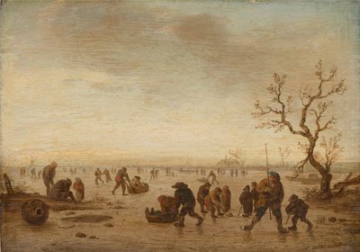 Skaters on the Ice, cca 1642-45 (olej na dubovém dřevě) od Isack van Ostade