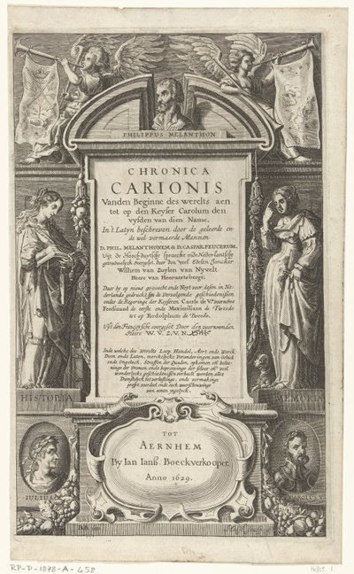 Titulní strana knihy Chronica Carionis od P. Melanchthona Chronica Carionis od počátku světa aen tot den Keyser Carolum (titul na předmětu) od Isaeck van Aelst
