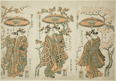 Sdílení deštníku – sada tří (Aigasa sanpukutsui) od Ishikawa Toyonobu