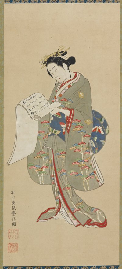 Mladá žena čte dopis, období Edo, 1711-1785. od Ishikawa Toyonobu