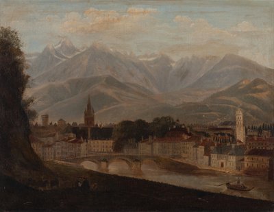 Pohled na Grenoble, pohoří Belledonne v pozadí 1831 (olej na plátně) od Isidore Dagnan