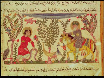 Lékař poskytující pomoc muži uštknutému hadem, rukopis z Dioskoridova traktátu, 13. století. od Islamic School