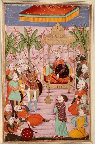 Islámské umění: „Král Keikaous nařizuje zajetí Roustama“““ Perská miniatura z rukopisu epické básně „“ Shahnameh““ (Shah Nama, Shahnama) (Kniha králů) od Ferdowsiho (Firdawsi, nebo Ferdawsi, nebo Firdousi , asi 940-kolem 1020) (ms. 607) Chantil od Islamic School