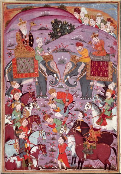 Islámské umění: „“První setkání Roustama a jeho Aieula Sama““ perská miniatura z rukopisu epické básně „“ Shahnameh““ (Shah Nama, Shahnama) (Kniha králů) od Ferdowsiho (Firdawsi, nebo Ferdawsi, popř. Firdousi, asi 940-kolem 1020) (ms. 607) Chant od Islamic School