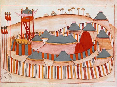 Vojenský tábor Turků Kvaš na papíře islámské školy (Ms 1671) Benátské muzeum Correr ze 16. století od Islamic School