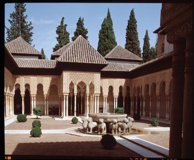 Pohled na dvůr lvů, hlavní dvůr dynastie Nasridů, palác lvů od Islamic School