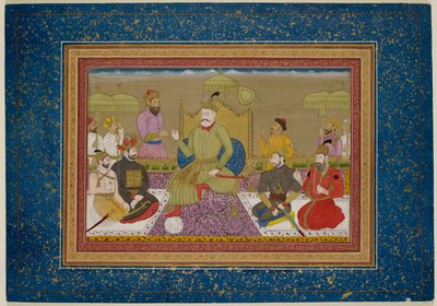 Yusuf Adil Shah na trůn s dalšími čtyřmi monarchy z Bijapuru, kolem roku 1750 (vellum) od Islamic School