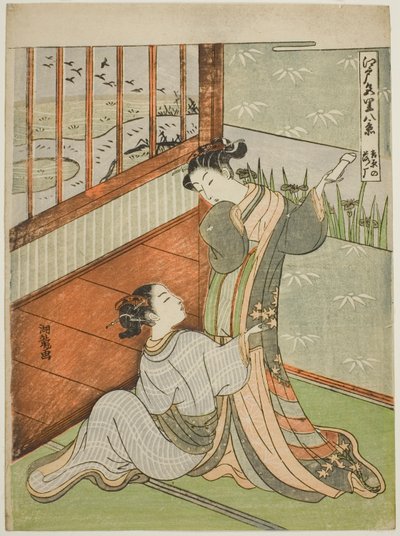 Husy sestupující v Yoshiwara (Yoshiwara no rakugan), ze série "Osm pohledů na Edo Pleasure Quarters (Edo irozato hakkei)" od Isoda Koryusai