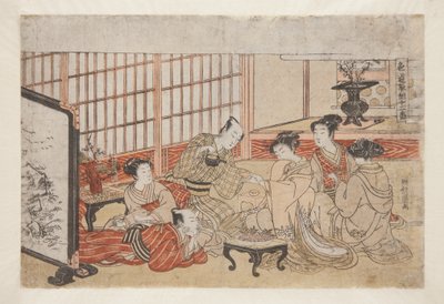 č. 1, Párty v Yoshiwara (barevný dřevořez) od Isoda Koryusai