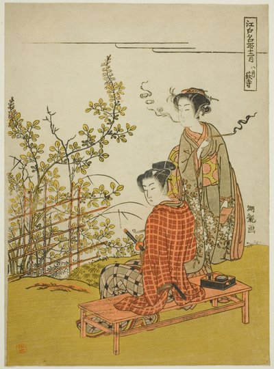 The Eighth Month at Hagi Temple (Hachigatsu Hagidera), from the series "Famous Places in Edo in the Twelve Months (Edo meisho junigatsu)" od Isoda Koryusai