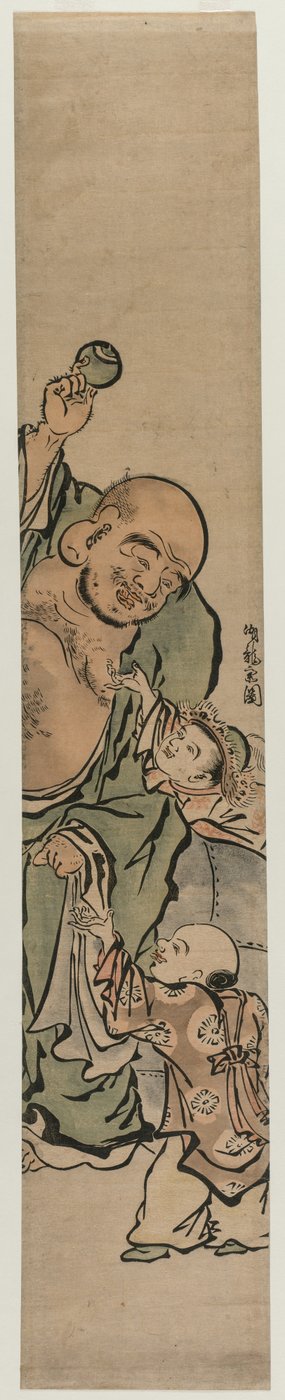 Dvě děti žebrají Hotei o drahokam, c. 70. léta 18. století. od Isoda Koryusai