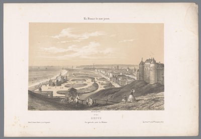 Pohled na Dieppe z hradu Dieppe. Vue générale cena du Château (titul na předmětu) Současná Francie (název série) La France de nos jours (název série na objektu) od Isodore Laurent Deroy