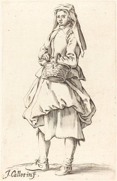 Rolnická žena s košem, tváří vlevo od Israel Henriet after Jacques Callot