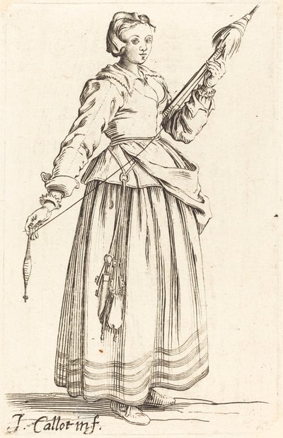 Mladá žena s distancem, tváří vpravo od Israel Henriet after Jacques Callot