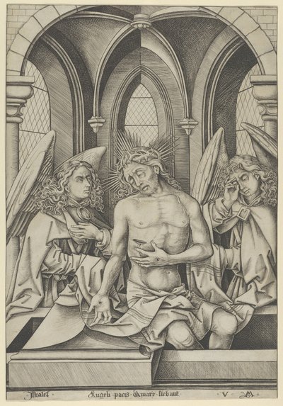 Kristus jako muž bolesti mezi dvěma anděly, ca. 1500, ca. 1500. od Israhel van Meckenem