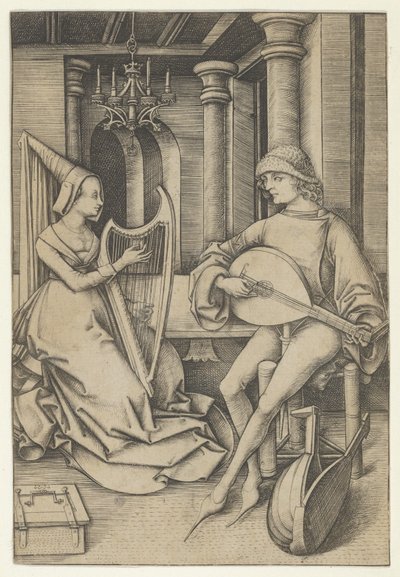 Loutnista a harfenistka, ze Scenes of Daily Life,.n.d. od Israhel van Meckenem