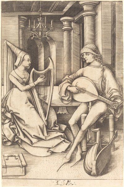 Loutnista a harfenistka, c. 14951503. od Israhel van Meckenem
