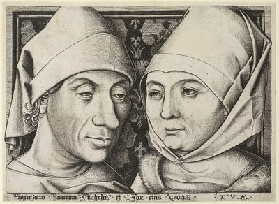 Autoportrét s manželkou Idou, c. 1490 od Israhel van Meckenem the younger