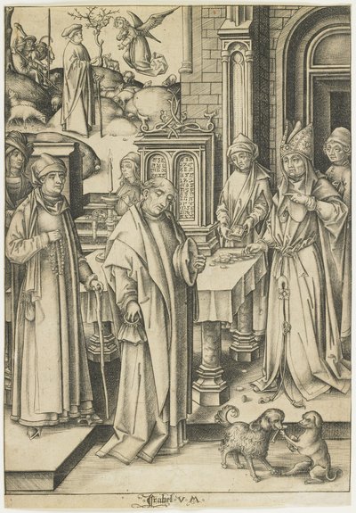 Velekněz odmítá Joachimovu oběť, c. 1490-1500 od Israhel van Meckenem the younger