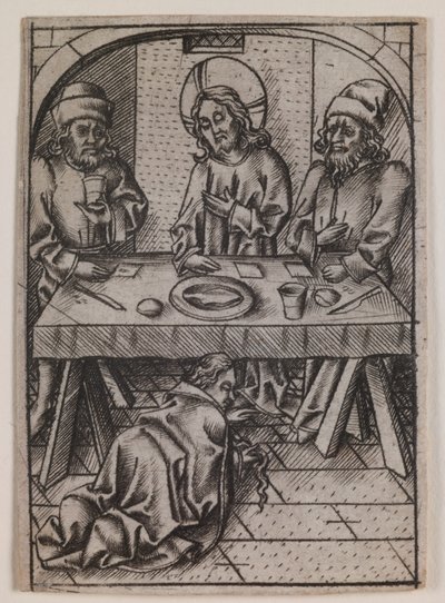 Marie Magdaléna umývá Kristovy nohy, kolem roku 1500 (rytina) od Israhel van the younger Meckenem