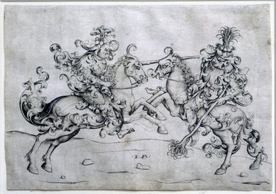 Hrají dva jezdci. Hra dvou mužů na koni. Kresba Israel Van Meckenem (asi 1440-1503). muzeum Louvre od Israhel van the younger Meckenem