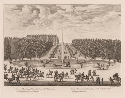 Pohled na Château de Versailles, ze strany uličky a Dračí fontány od Israël Silvestre