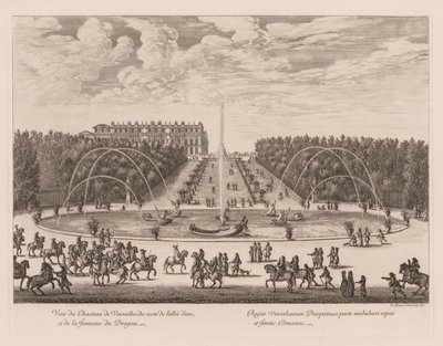 Pohled na zámek Versailles, ze strany uličky a Dračí fontána, 1676. od Israël Silvestre
