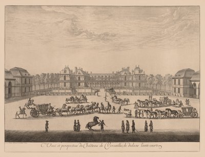 Pohled a perspektiva paláce ve Versailles zevnitř protinádvoří od Israël Silvestre