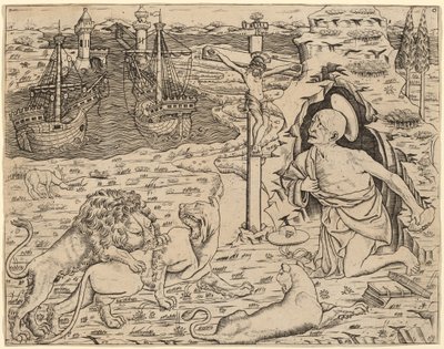 Svatý Jeroným v pokání se dvěma loděmi v přístavu od Italian 15th Century