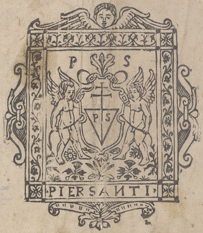 Dva Putti s nápisem Shield Pier Santi od Italian 16th Century