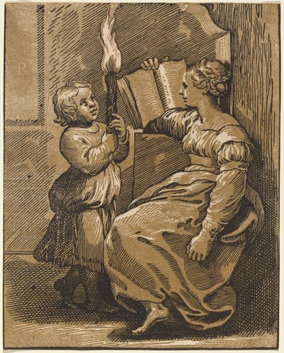 Sibyla čtení od Italian 16th Century, after Ugo da Carpi, after Raphael