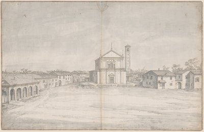 Centrum města s kostelem od Italian 18th Century