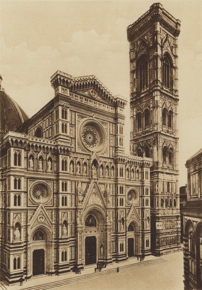 Firenze / Florencie: Fasáda katedrály, Arch De Fabris a del Moro (černobílá fotografie) od Italian Photographer