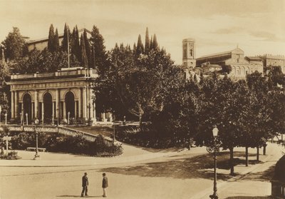 Firenze / Florencie: Část Piazzale Michelangiolo s Loggettou, kostelem S Salvatore a bazilikou S Miniato (černobílá fotografie) od Italian Photographer