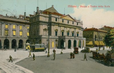 Milán - Piazza a Teatro alla Scala. Pohlednice odeslána v roce 1913. od Italian Photographer