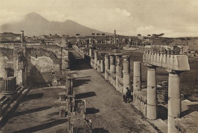 Neapol: Pompeje, Občanské fórum s panoramatem (černobílá fotografie) od Italian Photographer