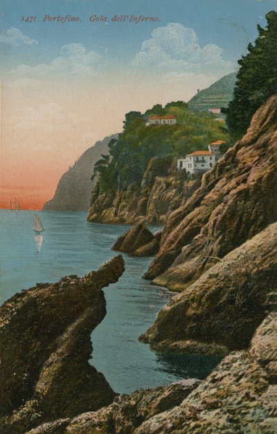 Portofino, Itálie. Gola dell Inferno. Pohlednice odeslána v roce 1913. od Italian Photographer