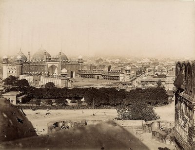 Pohled na město Agra a mešitu Moti (pevnost Agra), kolem roku 1890 (stříbrný želatinový tisk) od Italian Photographer