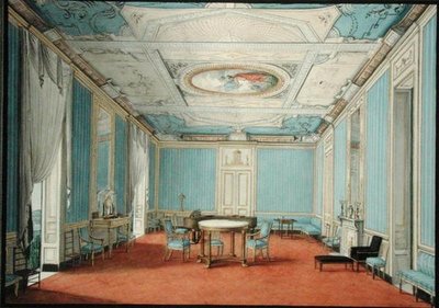 Neoklasický interiér paláce v Neapoli, kolem roku 1830 (kvaš a akvarel zvýrazněný zlatem na papíře) od Italian School