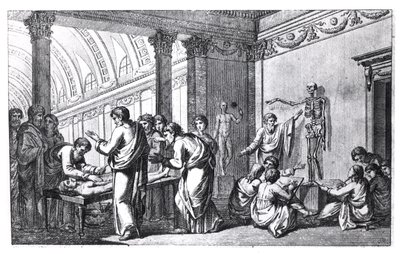 Škola anatomie ve starověku, z Tabulae Anatomicae od Pietra Berrettini da Cortona (1596-1669), vydaná v Římě, 1778 od Italian School