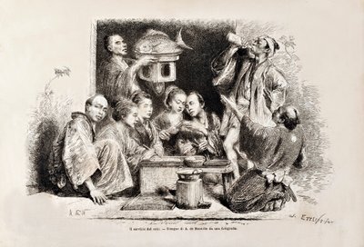 A Small Party Drinking Sake, z italského vydání Tour du Monde, 1869 od Italian School