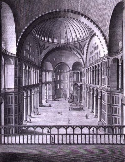 Pohled do vnitřku mešity Santa Sophia v Konstantinopoli pořízený v roce 1786, vyrytý Domenico Pronti (fl.1788-1815) 1788 (rytina) od Italian School