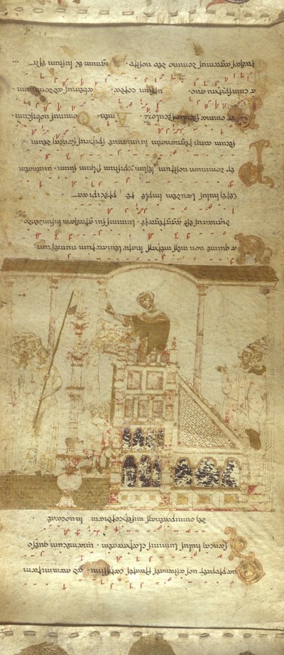 Přidat MS 30337 f.3-4 The Montecassino Exultet Roll, c.1075-1080 (vellum) od Italian School