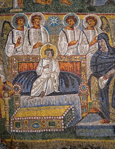 Klanění tří králů, detail Krista obklopeného anděly (mozaika) od Italian School